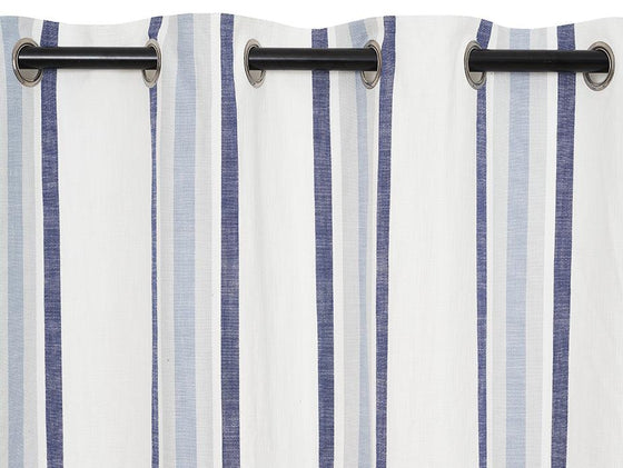 Java Stripe Blue Lined Eyelet Curtains - Harvey Furnishings