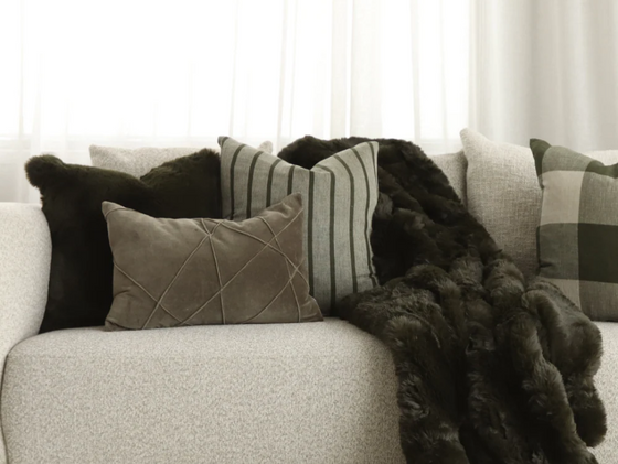 Pelage Faux Fur Filled Cushion - Olive