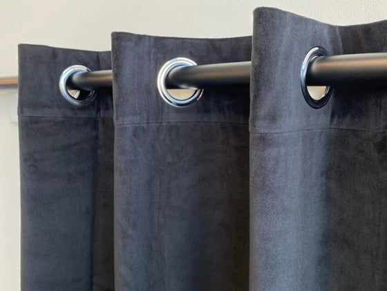 Remy Recycled Velvet Eyelet Ready Made Curtains - Graphite