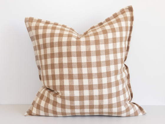 Ava Linen Filled Cushion - Ginger Gingham