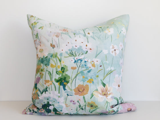 Maia Linen Filled Cushion - Mint Garden