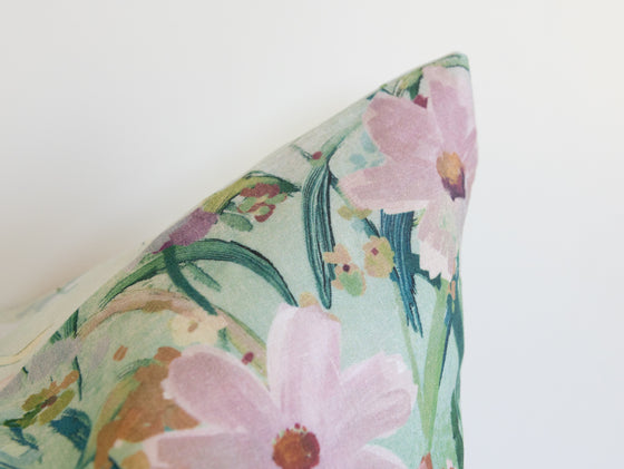 Maia Linen Filled Cushion - Mint Garden