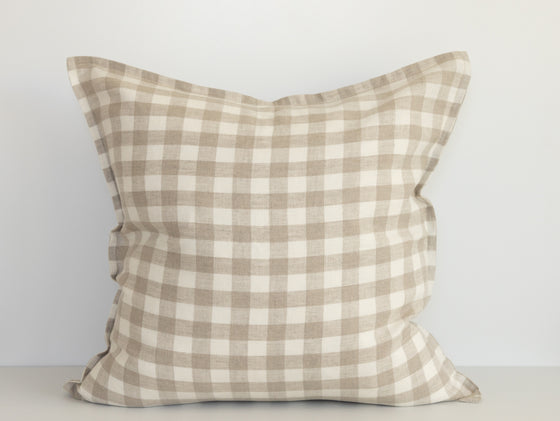 Ava Linen Filled Cushion - Natural Gingham