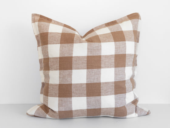 Ava Linen Filled Cushion - Nutmeg Gingham