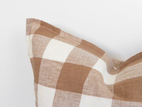 Ava Linen Filled Cushion - Nutmeg Gingham