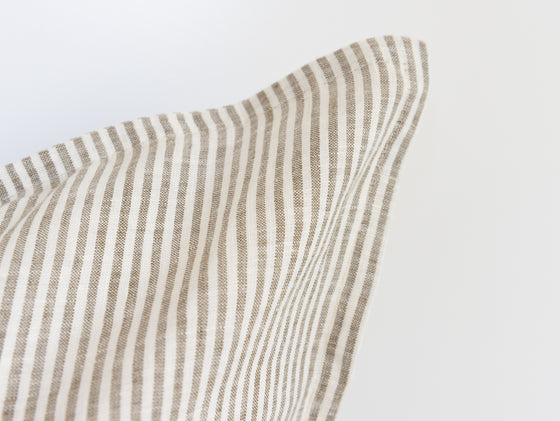 Ava Linen Filled Cushion - Olive Stripe