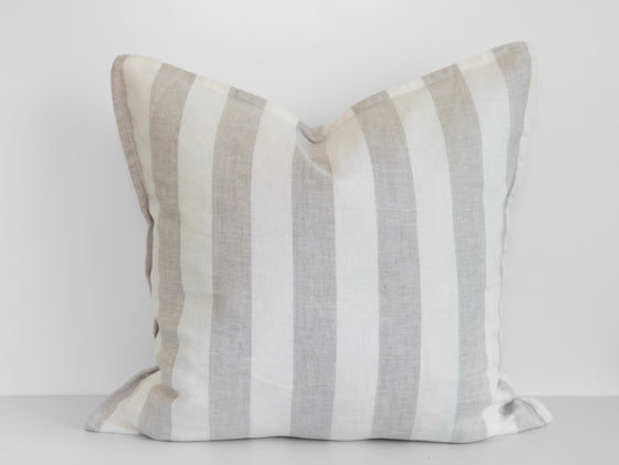 Ava Linen Filled Cushion - Wide Natural Stripe