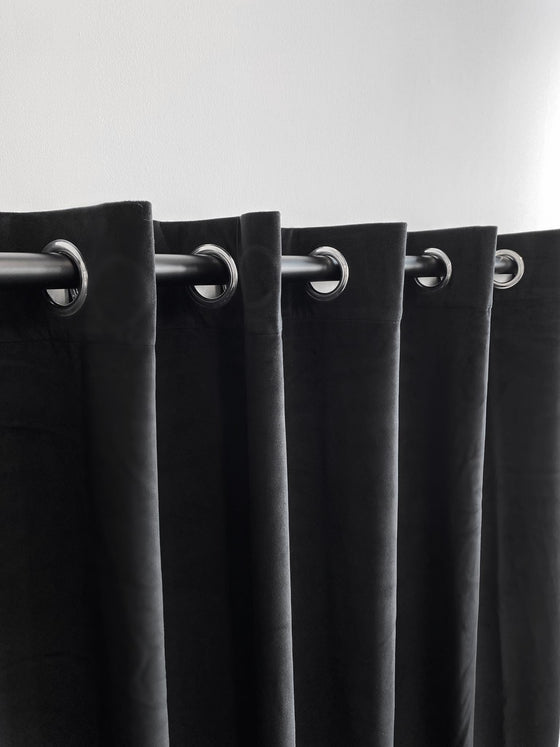 Remy Recycled Velvet Eyelet Ready Made Curtains - Noir