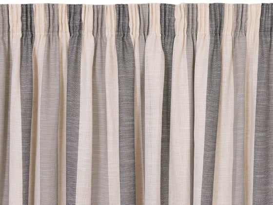 Catalan Stripe Natural Lined Pencil Pleat Curtains