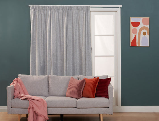 Herringbone II Grey Blockout Pencil Pleat Curtains