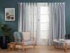 Montserrat Stripe Sheer Fabric - Duck Egg/White/Grey